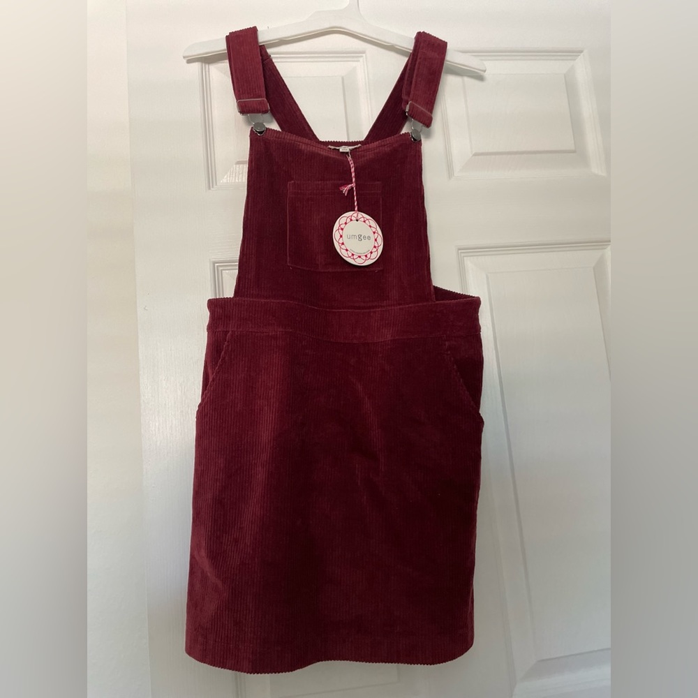 Burgundy corduroy overall dress